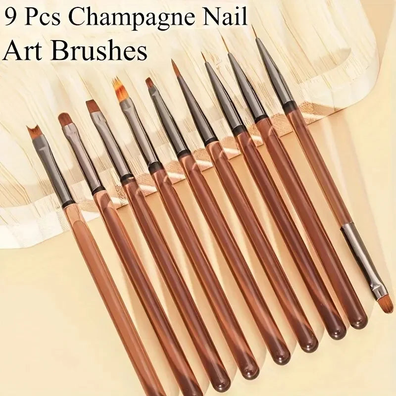 “9PCS UV gel nail brushes, liner pens, DIY acrylic painting for nail art designs.”
