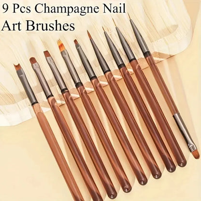 “9PCS UV gel nail brushes, liner pens, DIY acrylic painting for nail art designs.”