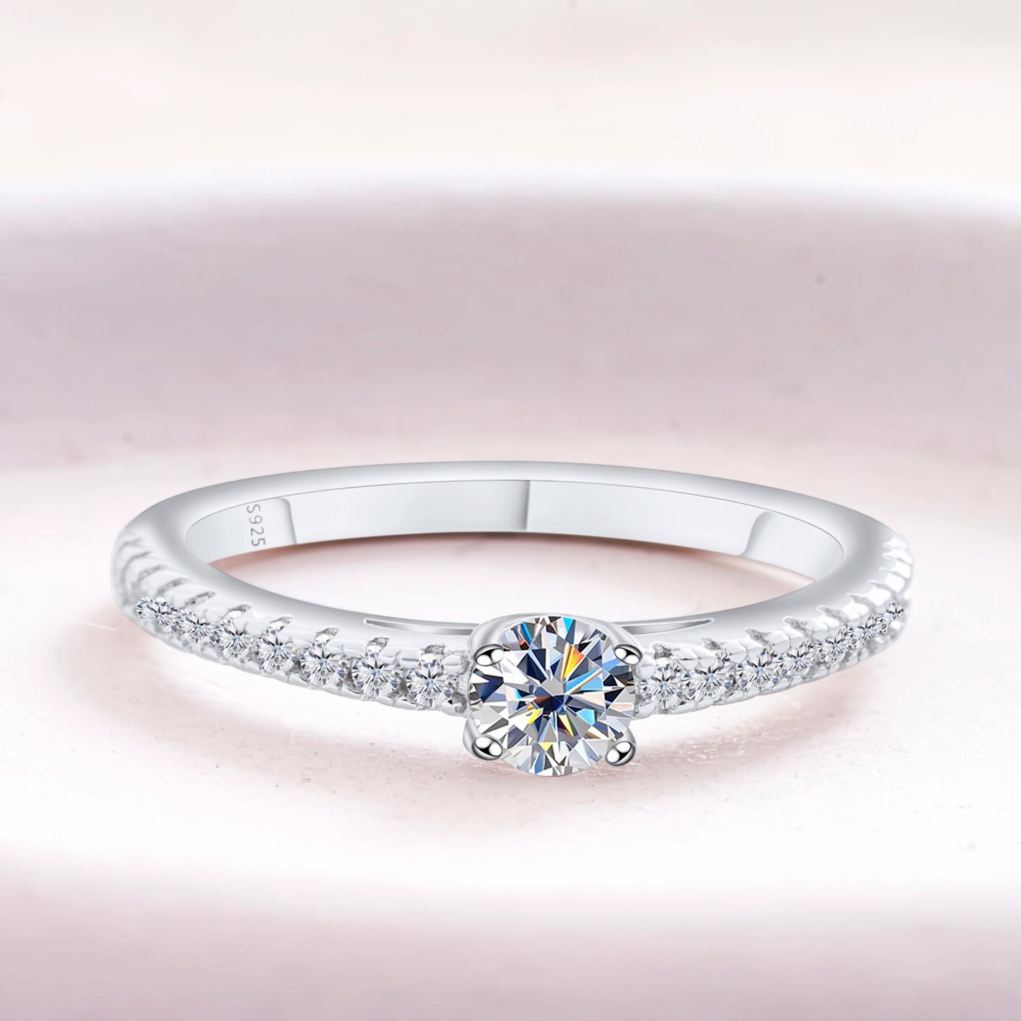 “925 sterling silver ring with 0.3CT moissanite, simple and sparkling design.”