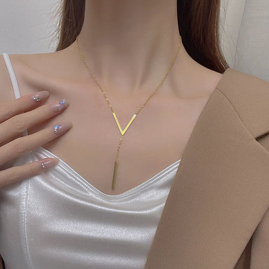 "V Shape Stick Pendant Necklace for Women Ladies Dainty Long Chain Necklace Party Jewelry"