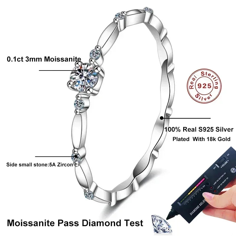 "D Color VVS1 Moissanite Ring for Women, Certified 925 Sterling Silver Engagement Gift."