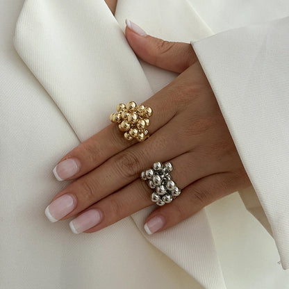 “IngeSight.Z creative CCB small ball ring for women and men, irregular metal open ring, trendy punk couple jewelry.”