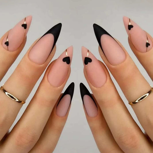 “24PCS Medium Stiletto Pink Press-On Nails – Full Cover Fake Nail Set with Love Design”