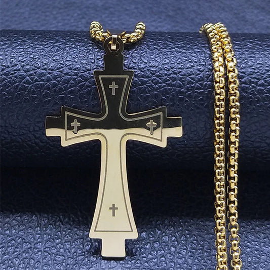 “Cross Stainless Steel Choker Necklace for Men - Gold Chain Jewelry.”