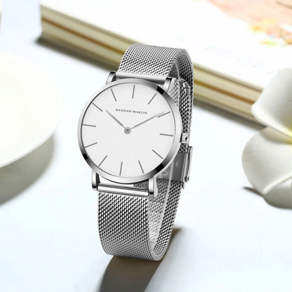 “Rose gold women’s bracelet watch, stainless steel mesh, simple, Japanese quartz.”