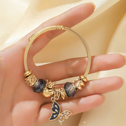 “Fashion Multi-Element Stainless Steel Circle Beaded Love Bracelet, Perfect Women’s Gift”