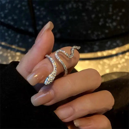 “Snake Ring – Micro Inlaid Zircon, Simple Design, Fashion Index Finger Ring for Women”