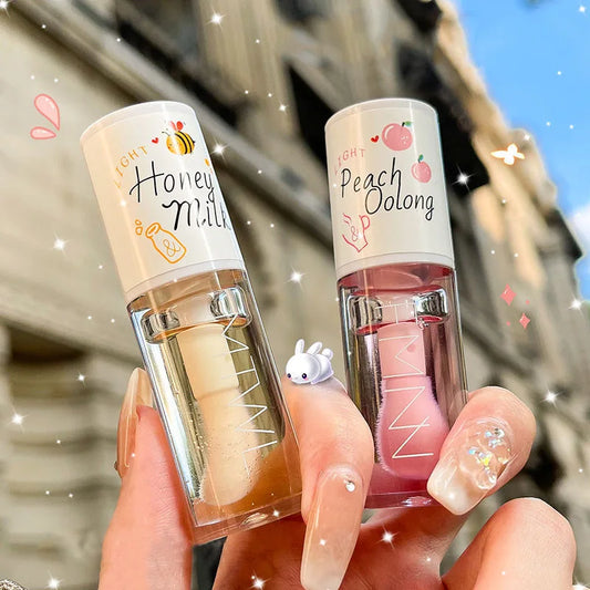 “Peach Milk Honey Lip Oil – Moisturizing, Fades Lip Lines, Water Gloss Effect with Big Brush”