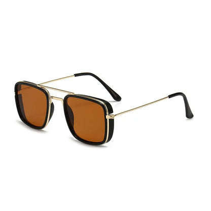 “Fashion metal square-frame sunglasses, retro European style, UV protection, Korean-inspired design.”