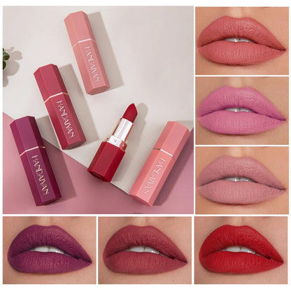 “6-Color Matte Lipstick - Long-Lasting, Non-Fading, Waterproof Velvet Finish.”
