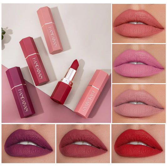“6-Color Matte Lipstick - Long-Lasting, Non-Fading, Waterproof Velvet Finish.”