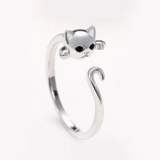 “Cute Mouse-Shaped Open Ring for Women - Antique Silver, Stylish Party Accessory.”