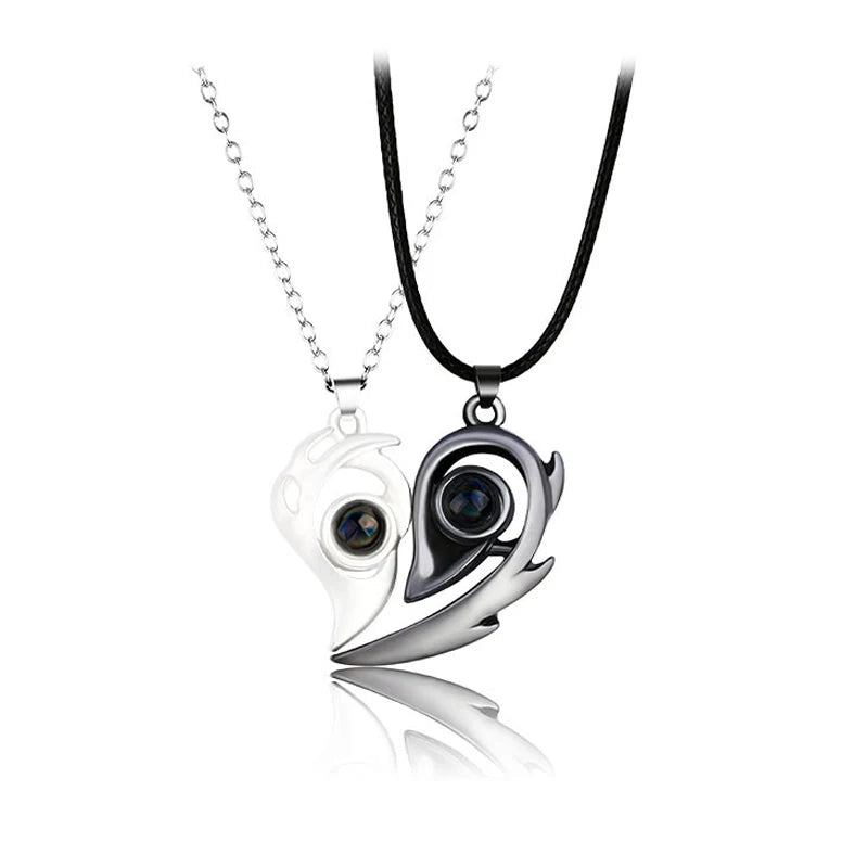 “Simple Couple Pendant Necklace – Electrocardiogram & Magnetic Heart Design, Valentine’s Day Gift”