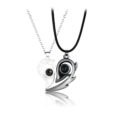 “Simple Couple Pendant Necklace – Electrocardiogram & Magnetic Heart Design, Valentine’s Day Gift”