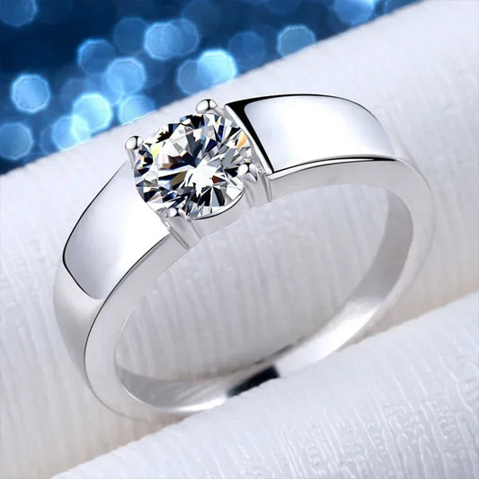 “2-carat D color moissanite men’s wedding band, 925 sterling silver, GRA certified.”