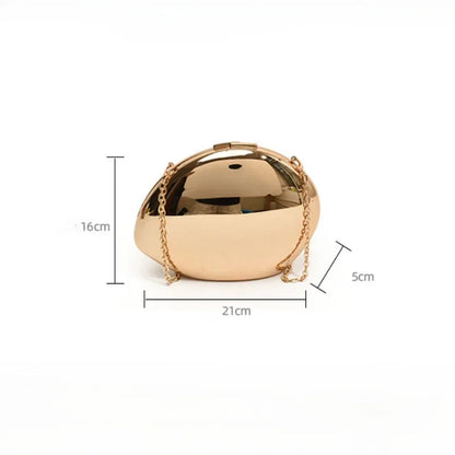 “Designer Acrylic Shell Clutch, Shiny Gold Silver Evening Crossbody Party Bag”