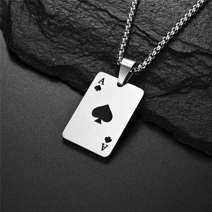 “2Piece Hip Hop Stainless Steel Poker Card Ace of Spades Necklace - Unisex Jewelry.”