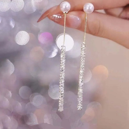 “Korean Tassel Pearl Drop Earrings - Luxury Gold Wedding Jewelry.”