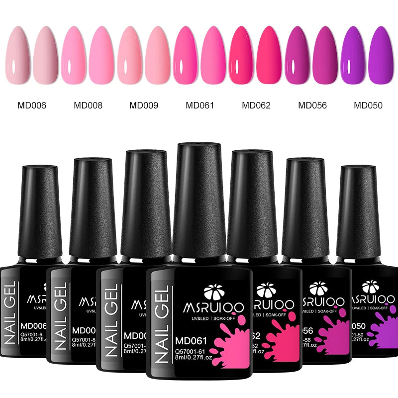“7-piece gel polish set for DIY nail art, long-lasting soak-off UV gel.”