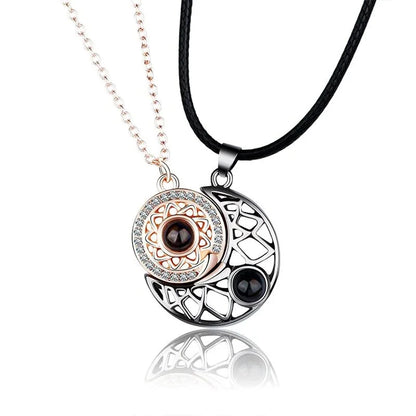 “Simple Couple Pendant Necklace – Electrocardiogram & Magnetic Heart Design, Valentine’s Day Gift”