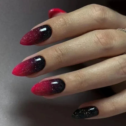 “24Pcs Matte Almond Press-On Nails – Autumn Winter Rose Leaf Design, Full Cover with Glue”