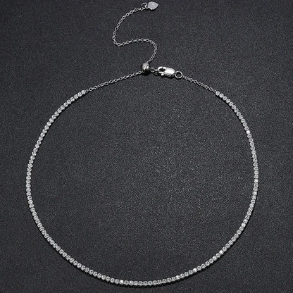 “2mm Moissanite Necklace, Sterling Silver, Gold-Plated, Adjustable Wedding Choker Jewelry.”