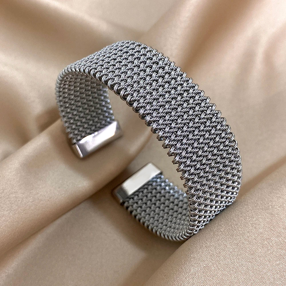 “Vintage Braided Mesh Cuff, Stainless Steel Waterproof Jewelry, Daily Party Gifts”