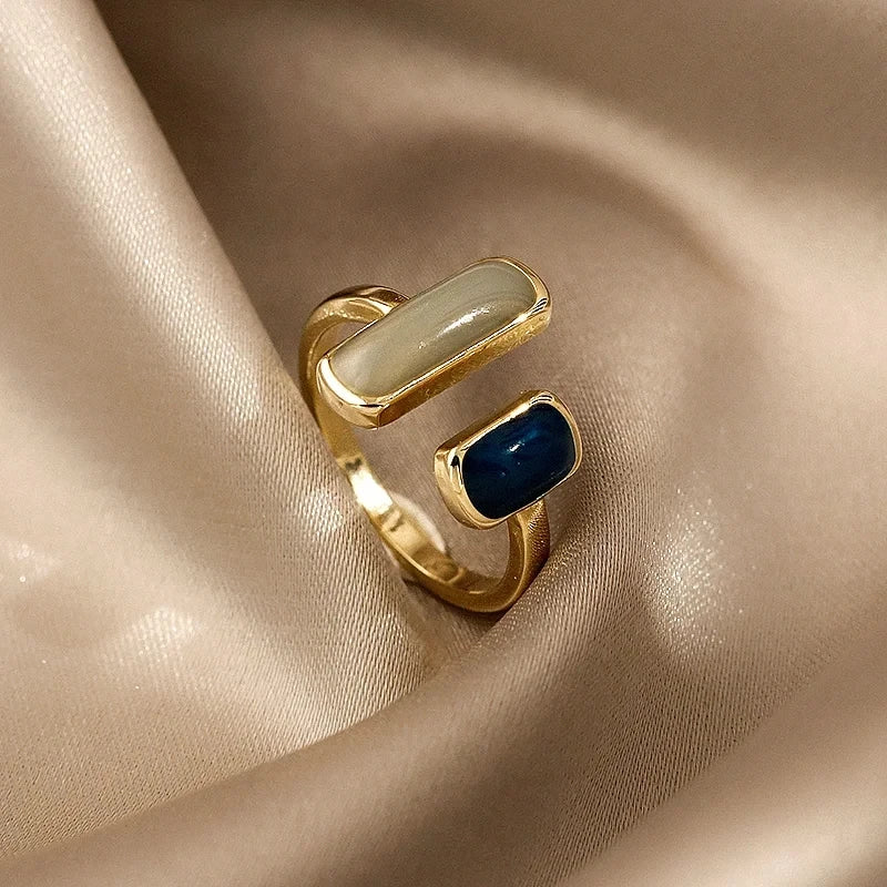 “Adjustable Colorful Drip Glaze Ring for Women - Retro Gold Jewelry.”