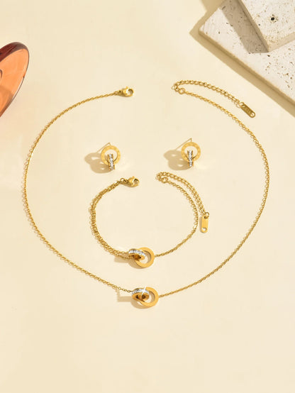 “Roman Style Jewelry Set – Double Ring Necklace, Bracelet & Earrings for Women”