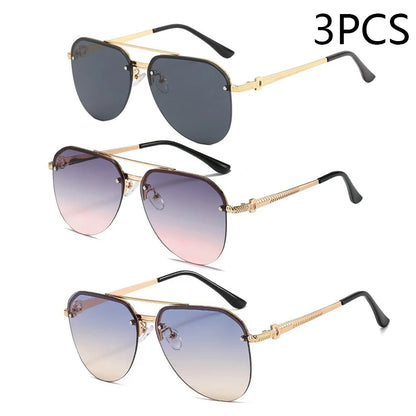 “Metal half-frame women’s sunglasses, classic double-beam design for outdoor fashion.”