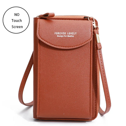 “Women’s soft leather crossbody handbag with touch screen phone purse, small wallet.”