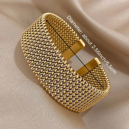 “Vintage Braided Mesh Cuff, Stainless Steel Waterproof Jewelry, Daily Party Gifts”