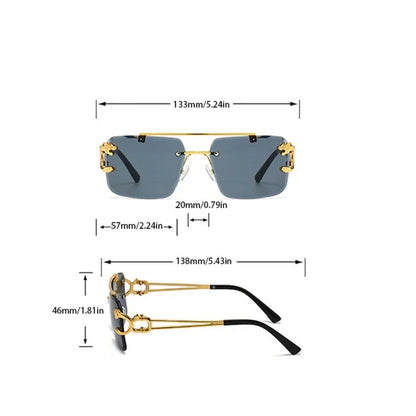 “Retro frameless unisex sunglasses, nickel double-layer design, UV400 protection.”