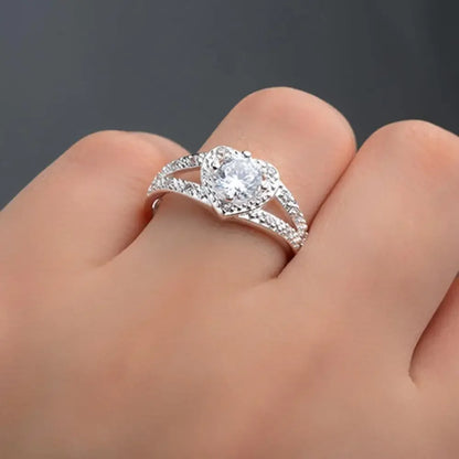 “Women’s 925 Sterling Silver Crystal Love Heart Ring – Bridal Wedding Jewelry”