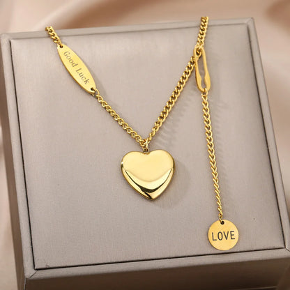 “316L Stainless Steel Heart Necklace - Multilayer Gold Goth Jewelry.”