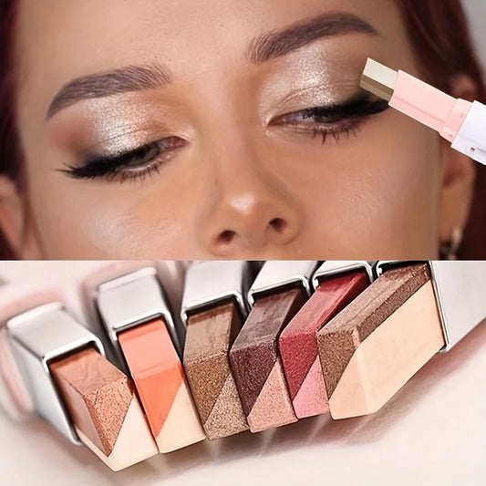 “2-in-1 waterproof highlighter and eyeshadow stick, long-lasting glitter eyeliner.”