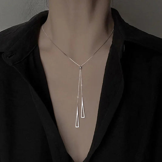 “Tassel Necklace for Women - Gold/Silver Triangle Pendant Long Necklace.”
