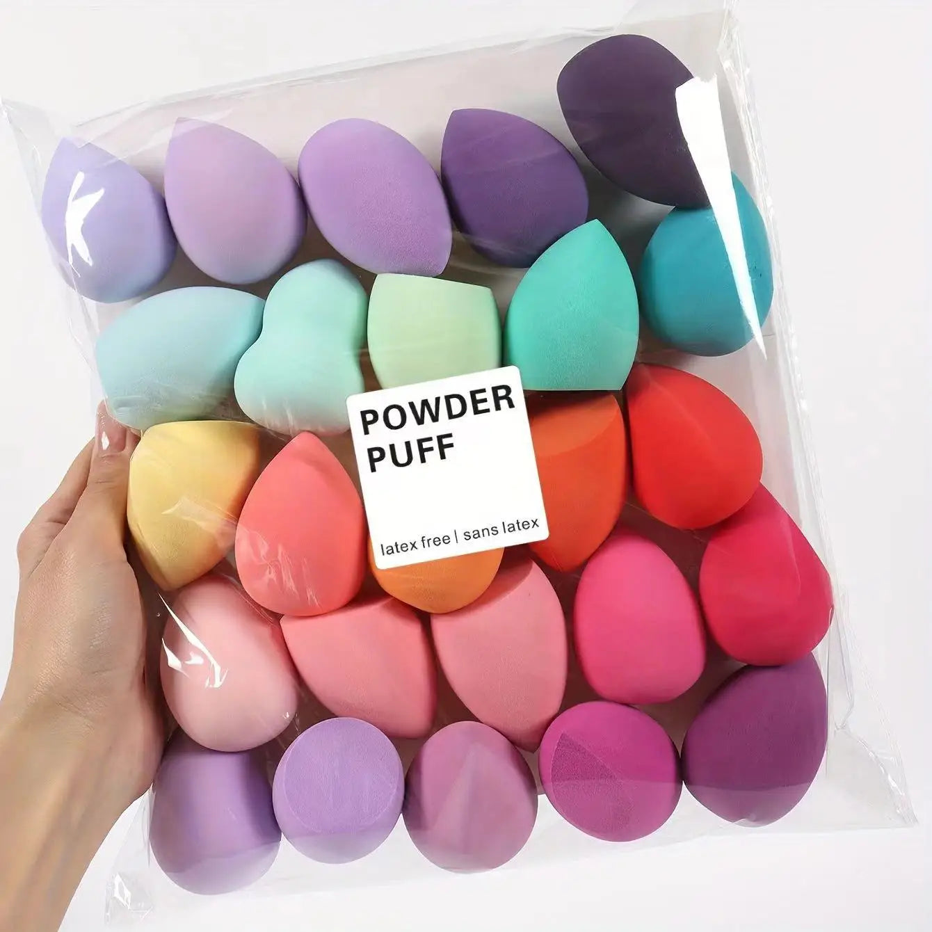 “7/18-piece makeup sponge set, dual-use for liquid and powder application.”
