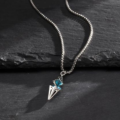 “Stylish Blue Stone Necklace for Men & Women - Stainless Steel Geometric Pendant.”