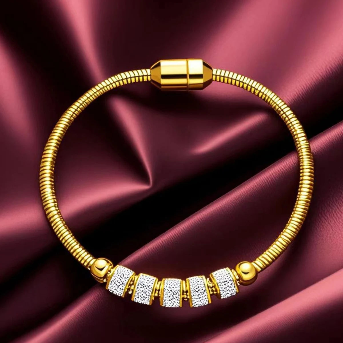 “316L stainless steel gold rhinestone bracelet, magnetic clasp, stylish women’s jewelry gift.”