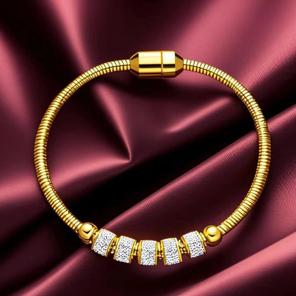 “316L stainless steel gold rhinestone bracelet, magnetic clasp, stylish women’s jewelry gift.”