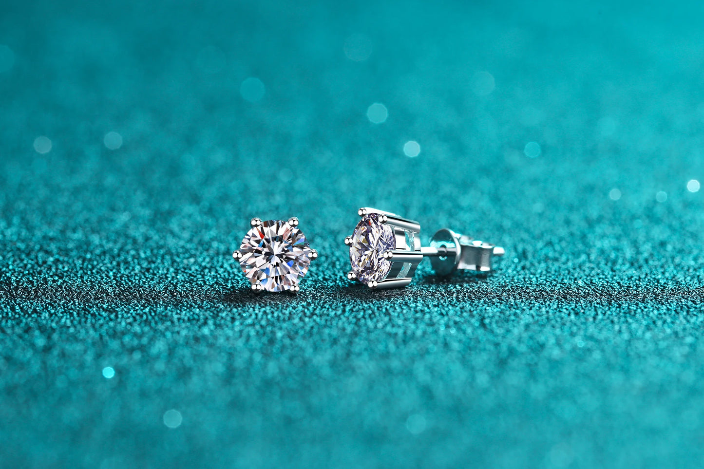 “925 Sterling Silver Six-Claw Moissanite Earrings, Elegant Design, Authentic Jewelry.”