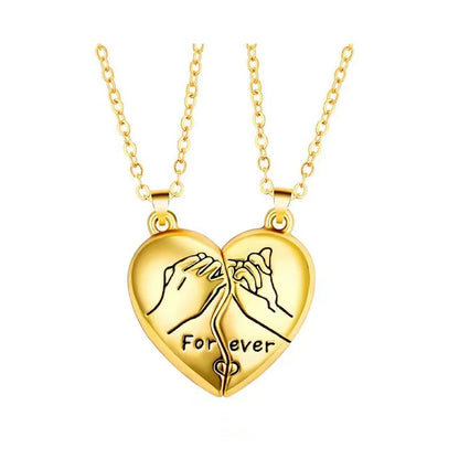 “Simple Couple Pendant Necklace – Electrocardiogram & Magnetic Heart Design, Valentine’s Day Gift”