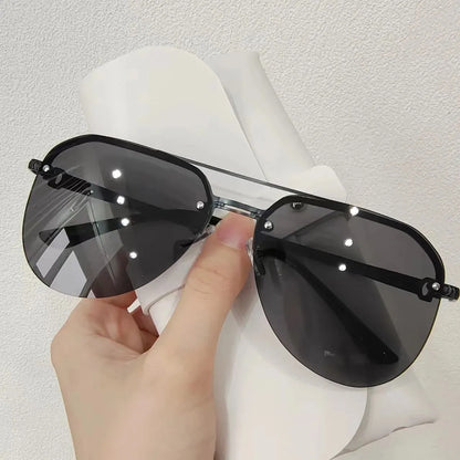 “Metal half-frame women’s sunglasses, classic double-beam design for outdoor fashion.”