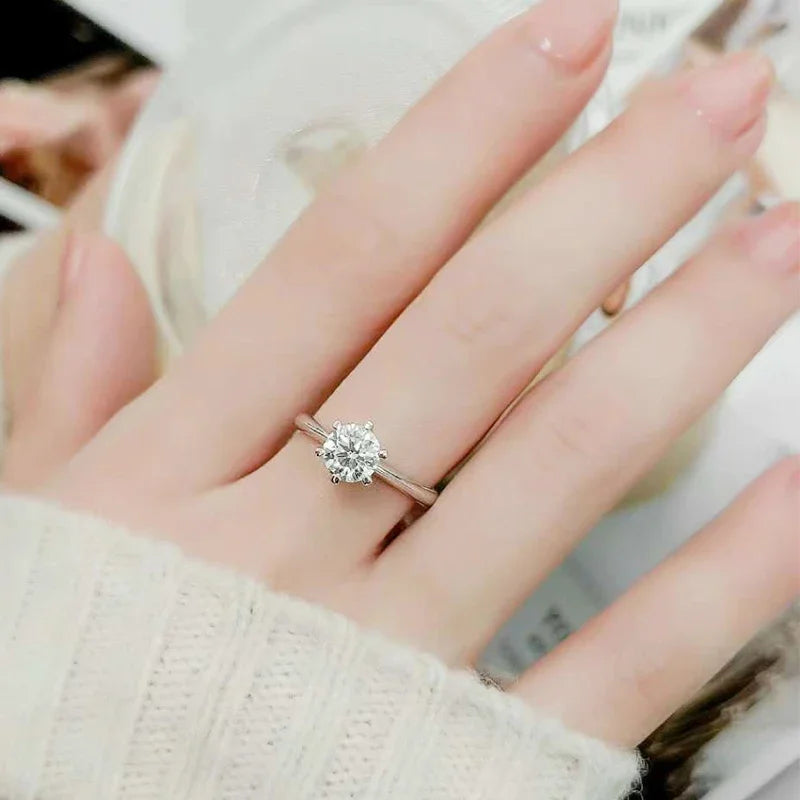 “5-carat Moissanite ring, sterling silver, white gold, D color, engagement jewelry.”