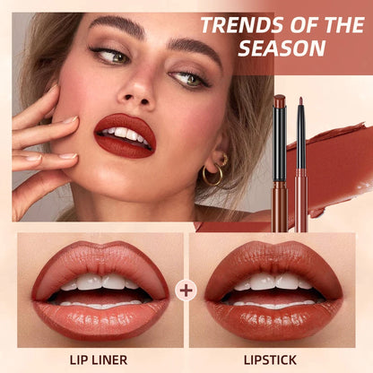 “QIBEST 2pcs Lipstick & Lipliner Pen Set – Matte Velvet Lip Liner, Long-Lasting Sexy Red Lipstick”