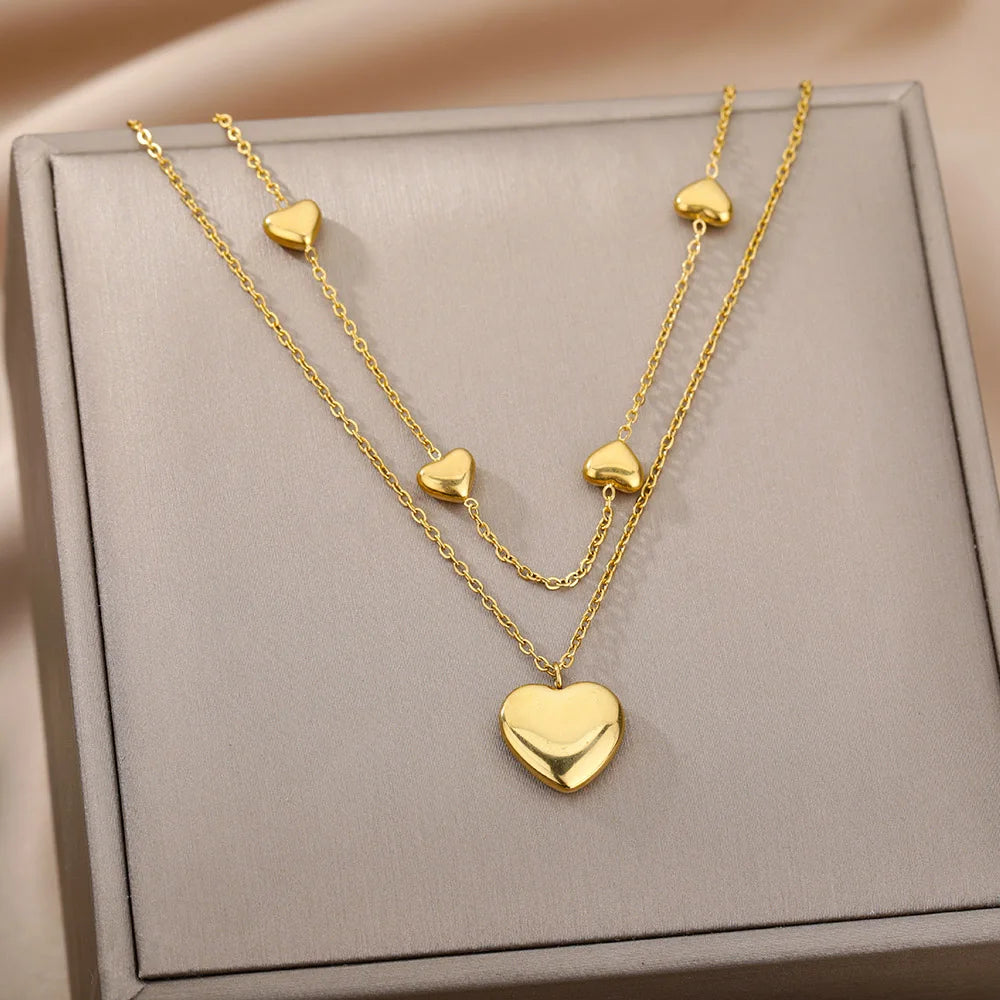 “316L Stainless Steel Heart Necklace - Multilayer Gold Goth Jewelry.”