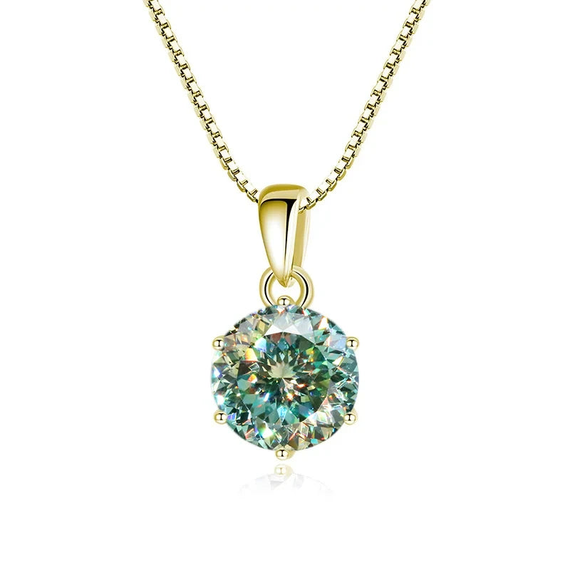 “1CT Real Moissanite Pendant Necklace, Royal Blue, Sterling Silver Wedding Jewelry.”