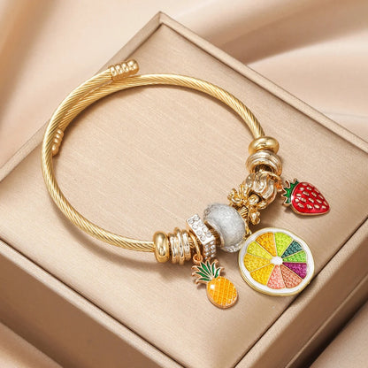 “Fashion Multi-Element Stainless Steel Circle Beaded Love Bracelet, Perfect Women’s Gift”