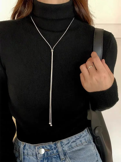 “Simple Long Tassel Necklace – Titanium Steel Sweater Chain Design”